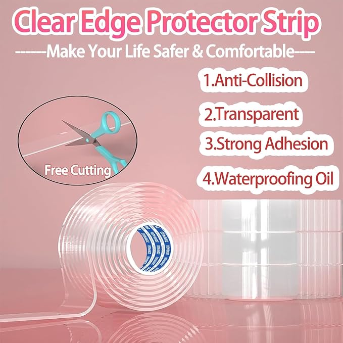Clear Soft Corner Protectors for Furniture Strip, 0.8in x13FT, 2 RollSharp Edge - Image 3