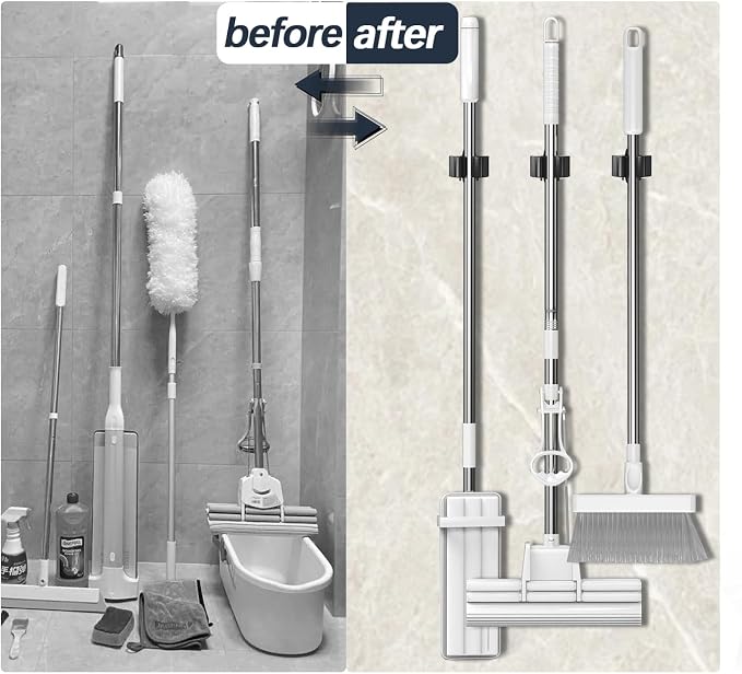 3-H Stainless Steel Broom Holder Wall Mount 4-Pack-Heavy Duty Mop Organizer - Image 6