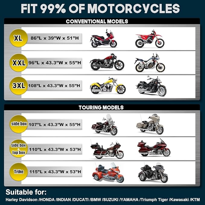 Rosefray Motorcycle Cover 600D Heavy Duty All Season Universal Weather - Image 6