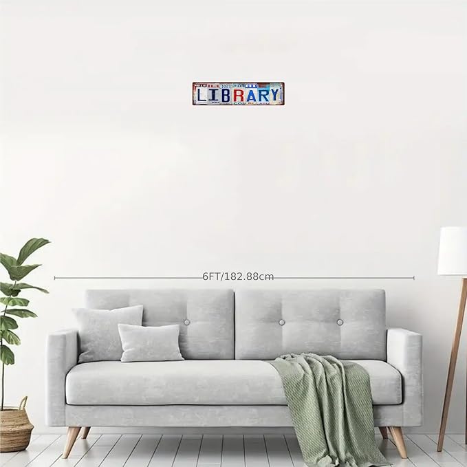 LIBRARY Vintage Metal Tin Street Sign Bar Cafe Garage Cave Home Room Wall - Image 3
