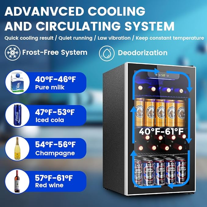 Mini Fridge 130 Can Beverage Refrigerator Cooler, 3.2 Cu.Ft Drink Fridge - Image 4