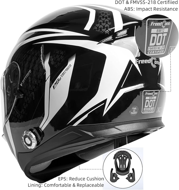 Full Face FreedConn Motorcycle Helmet Bluetooth 5.0 Integrated 2 Way Intercom - Image 4