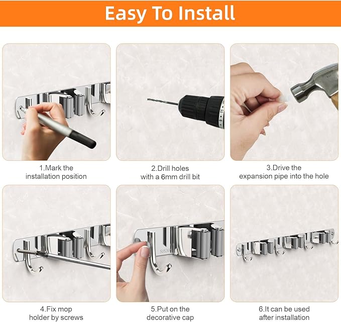 2 Pack Mop and Broom Holder Wall Mount, Non-slip Broom Hanger Wall Mount - Image 6