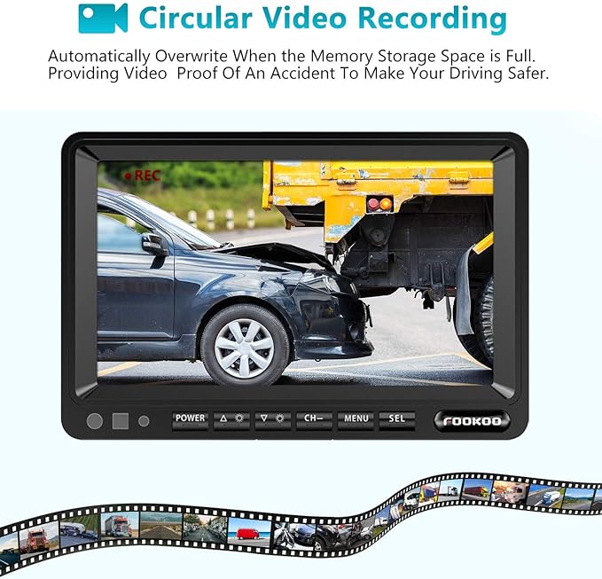 Fookoo Ⅱ 7" 1080P Wired Backup Camera System, 7-inch HD Dual Split Screen - Image 4