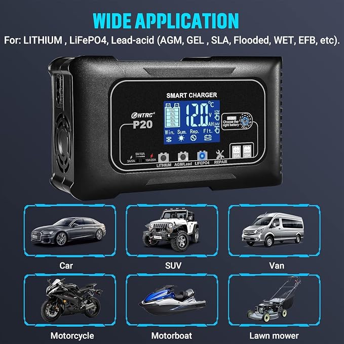 20Amp Smart Lithium Battery Charger, 12V and 24V, Lead-Acid Car Battery Charger - Image 5