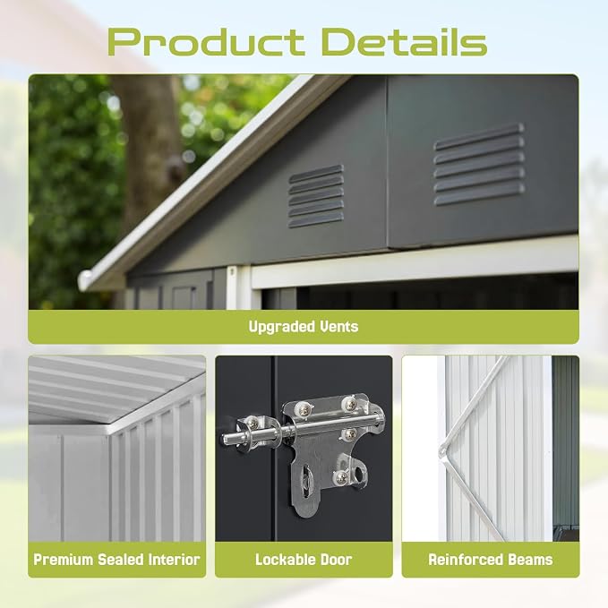 6' x 4' Outdoor Storage Shed, Sturdy Metal Building w/Lockable Doors - Image 8