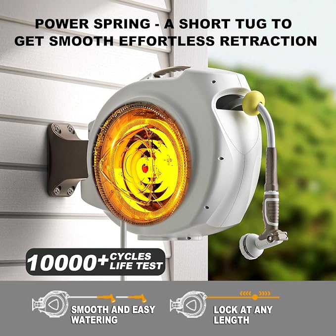 Retractable Garden Hose Reel, 1/2 in 75+6ft, Heavy Duty Wall Mounted Water Hose - Image 3