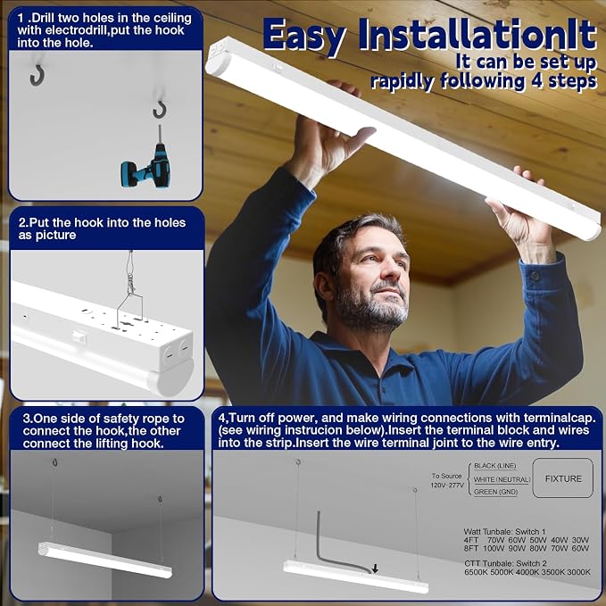 4FT LED Linear Strip Light, LED Shop Lights 30W/35W/40W Selectable, 4 Color - Image 7