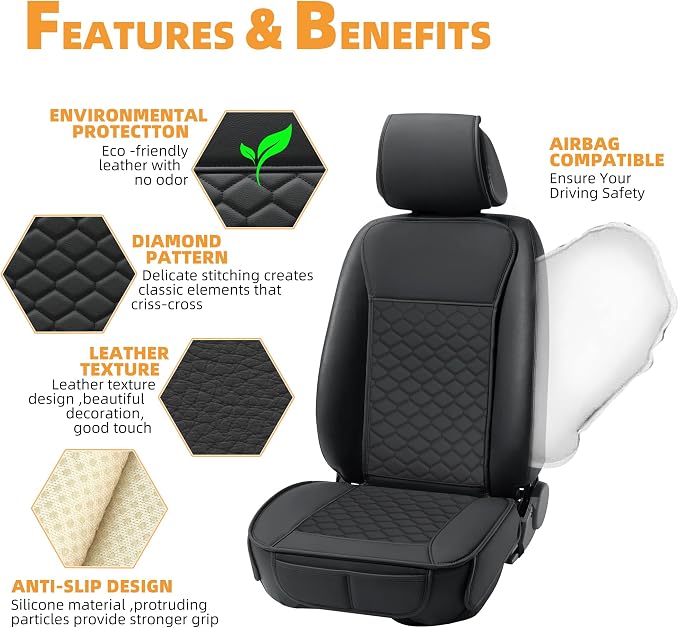 Elantrip Car Seat Cover Full Set Leather Car Seat Protector Universal fit - Image 4