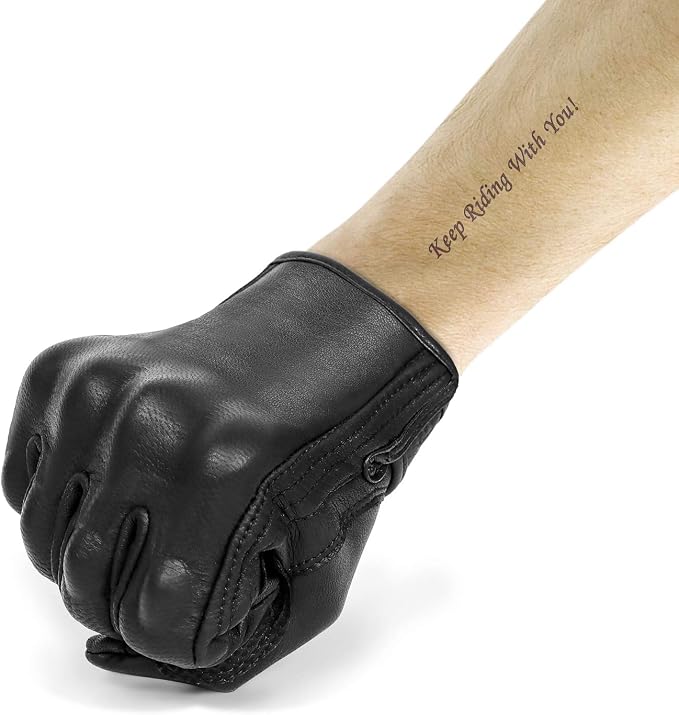 Updated Full Finger Leather Motorcycle Gloves Phone Touch Goat Skin Black - Image 4