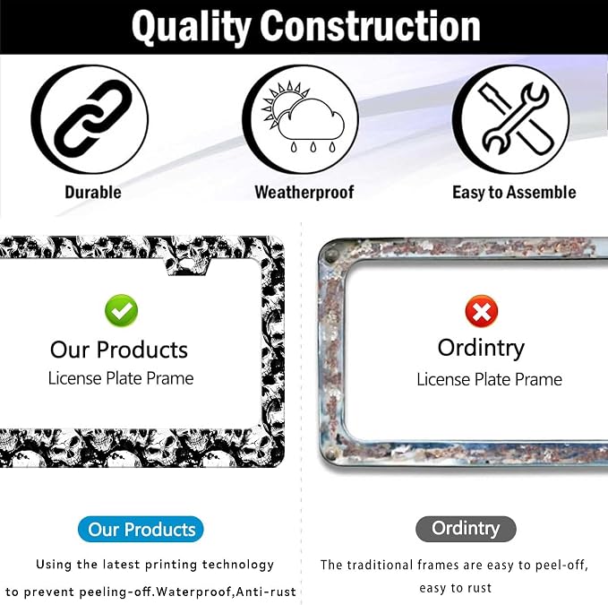 Skull License Plate Frame Black and White Skull License Plate Holder Cool Auto - Image 5