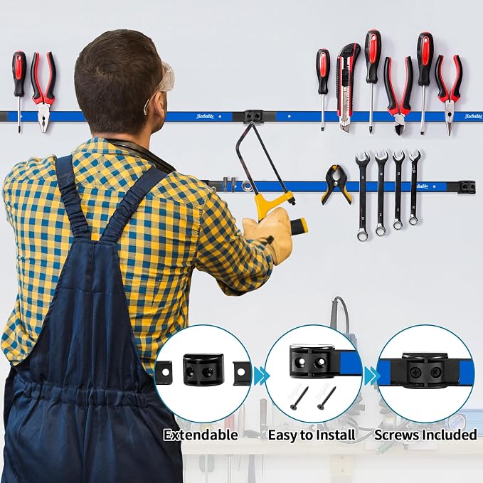 6 Pieces 18" Magnetic Tool Holder Strip, Metal Tool Organizer Rack - Image 3