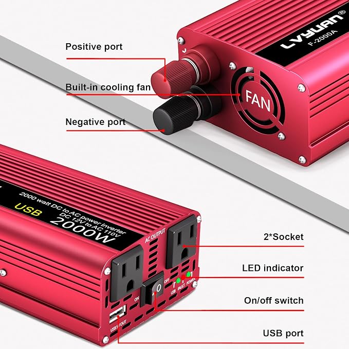 Car Vehicle Power Inverter 800W/2000WDC-AC 12V-110V Converter Power Supply - Image 3