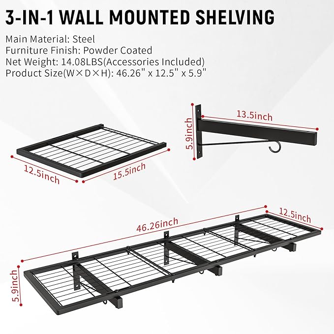 Garage Wall Shelves, 1 Shelf, Modern Style, Heavy Duty, 160 LBS Capacity - Image 2