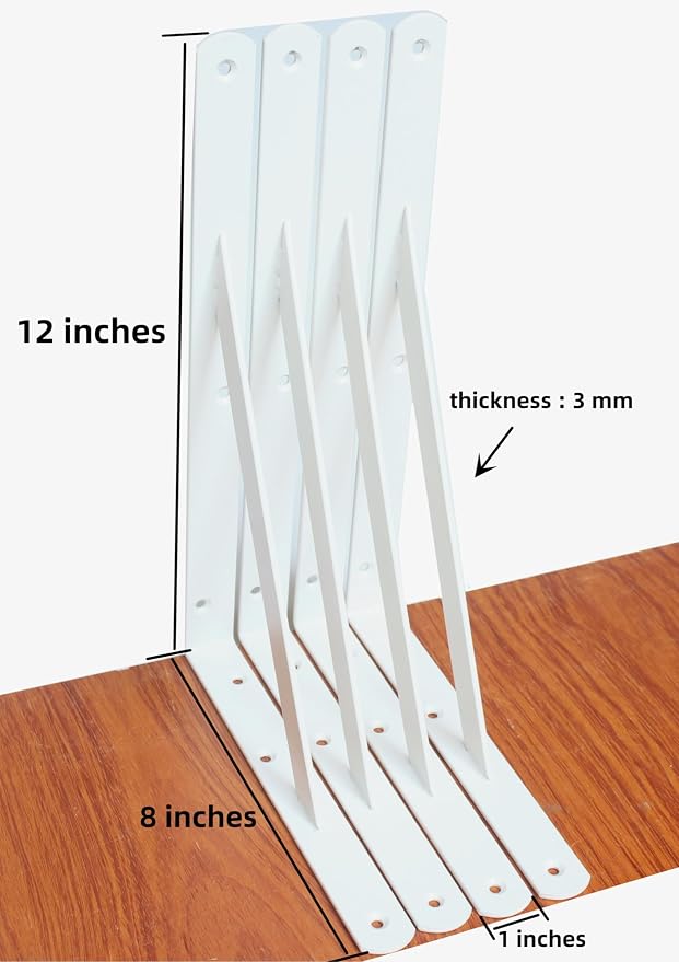 8 Pack L12 x H 8" White Heavy Duty Shelf Brackets - Image 2