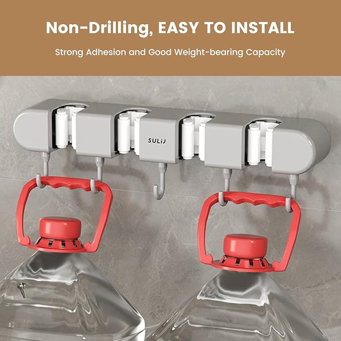 3PCS Broom Mop Holder with Hooks Wall Mounted Broom Storage Rack No Drilling - Image 7