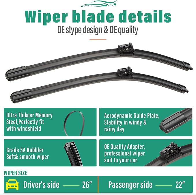 26" 22" 11" Windshield Wiper Blades Replacement - Image 3