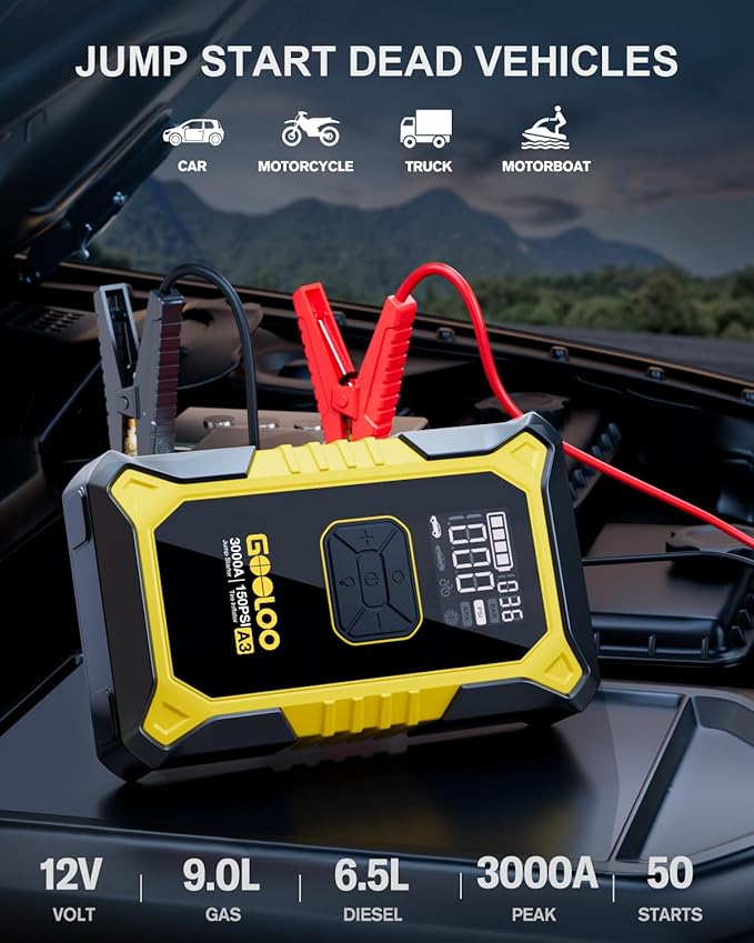 GOOLOO A3 Jump Starter with Air Compressor, 3000A Portable Car Battery Jumper - Image 2
