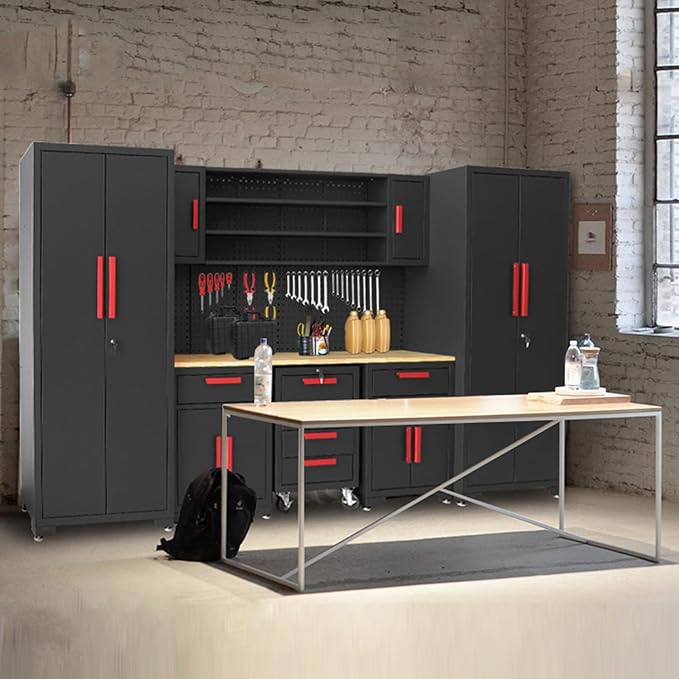Torin Garage Storage Cabinets System, 8-Pcs Workshop Cabinet Set in Black - Image 2