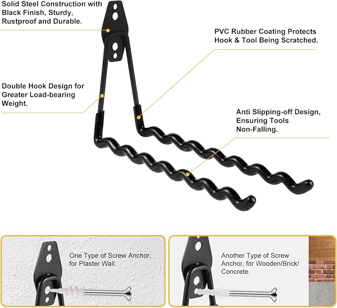 Wall Mounted Garage Hooks Tool Organizer, 14 Inch Garage Storage Hook Heavy - Image 3