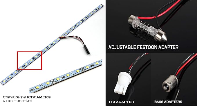 ICBEAMER 12" Green 18 SMDs 2835 LED Strip Light Universal Fit Car Trunk Cargo - Image 2
