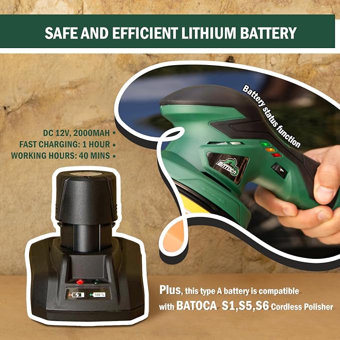 BATOCA - Cordless Car Buffer Polisher - 2pcs 2.0Ah 12V Lithium-ion Rechargeable - Image 3