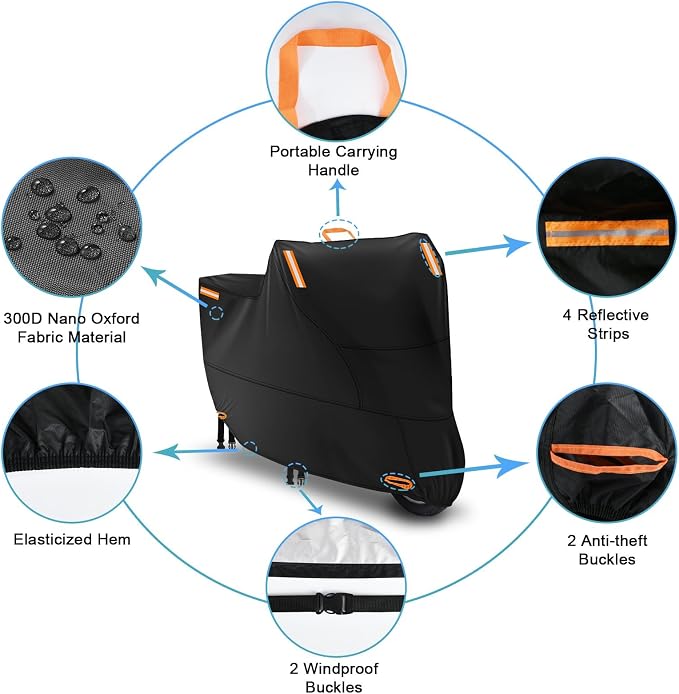 Motorbike Cover for Outside Storage, Waterproof Motorcycle Scooter Moped Cover - Image 3