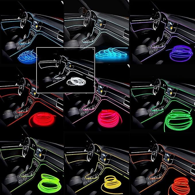 El Wire Yellow Interior Car LED Strip Lights, 3M Neon Wire USB 5V - Image 2