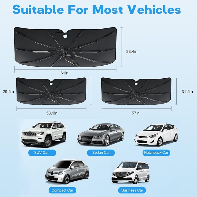 Windshield Sun Shade Umbrella, Portable Foldable, Spring Structure Wind Shield - Image 4