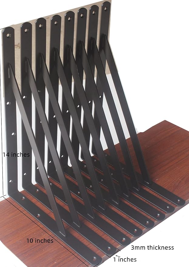 8 Pack L14 x H 10" Black Heavy Duty Shelf Brackets - Image 2