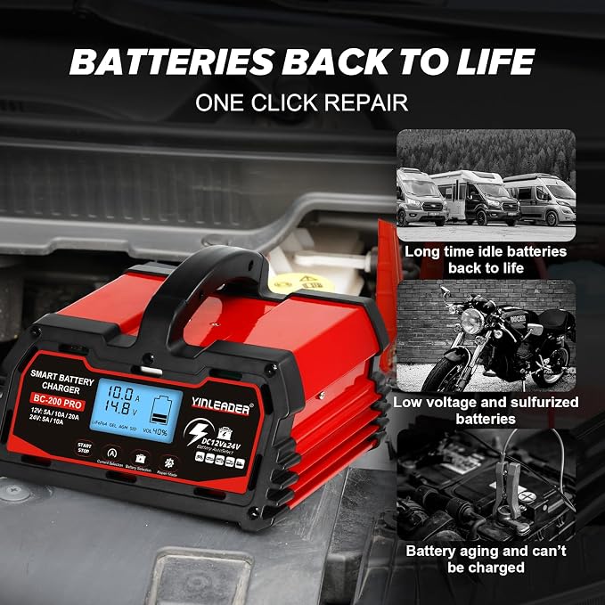 Battery Charger 20A, 12V/24V Lead Acid Smart Battery Charger, 12V LiFePO4 Car - Image 5