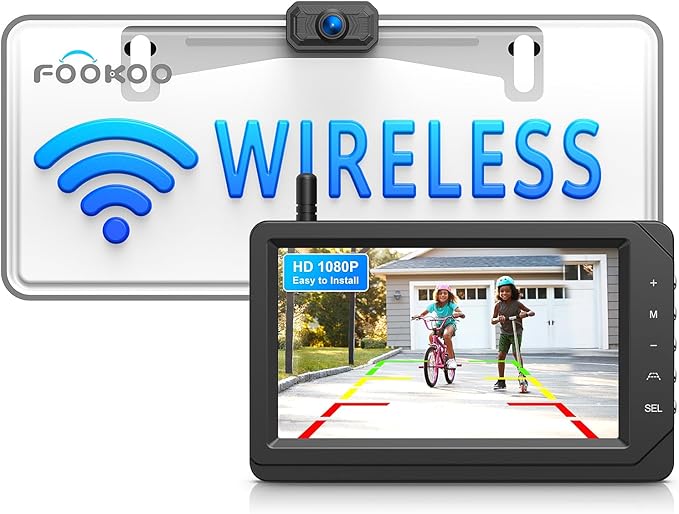 Fookoo HD 1080P 5-inch Wireless Backup Camera, DIY Guide Lines Wide Angle IP69 by FOOKOO