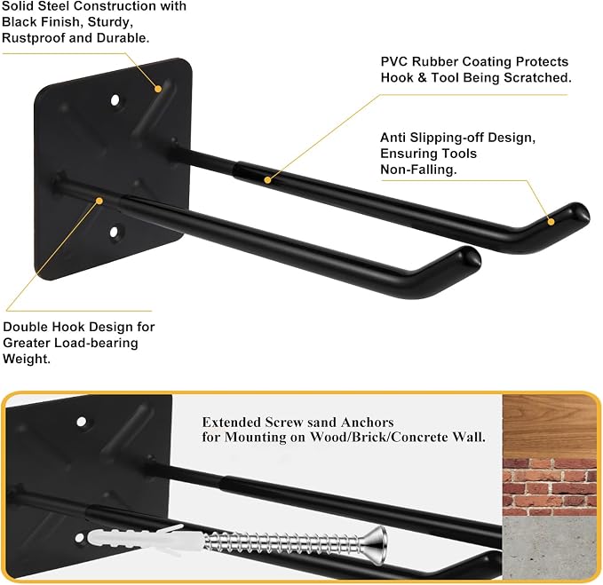 Steel Garage Storage Hooks Wall Tool Organizer, 12.4 Inch Garage Hook Heavy - Image 3