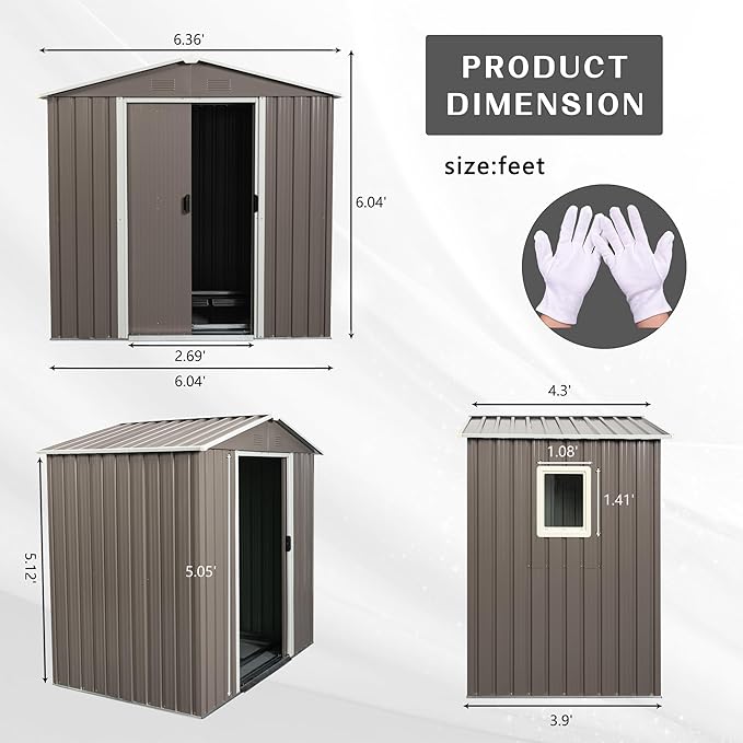 6x5 FT Outdoor Storage Shed, Metal Garden Shed - Image 5