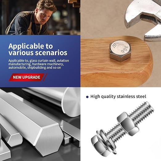 1/4-20 x 2-3/8" Hex Head Screw Bolt, Flat & Lock Washers, Fully Threaded - Image 5