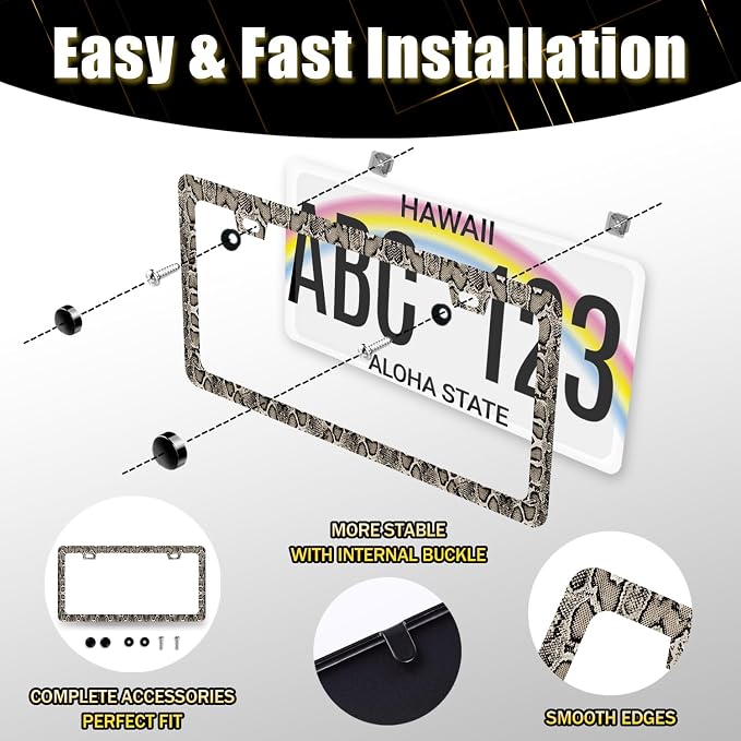 Snake Skin Print License Plate Frame Brown Animal Texture License Plate Holder - Image 5