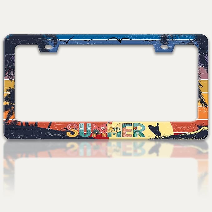 Summer Beach License Plate Frame Palm Trees License Plate Holders Funny by RTINRAN