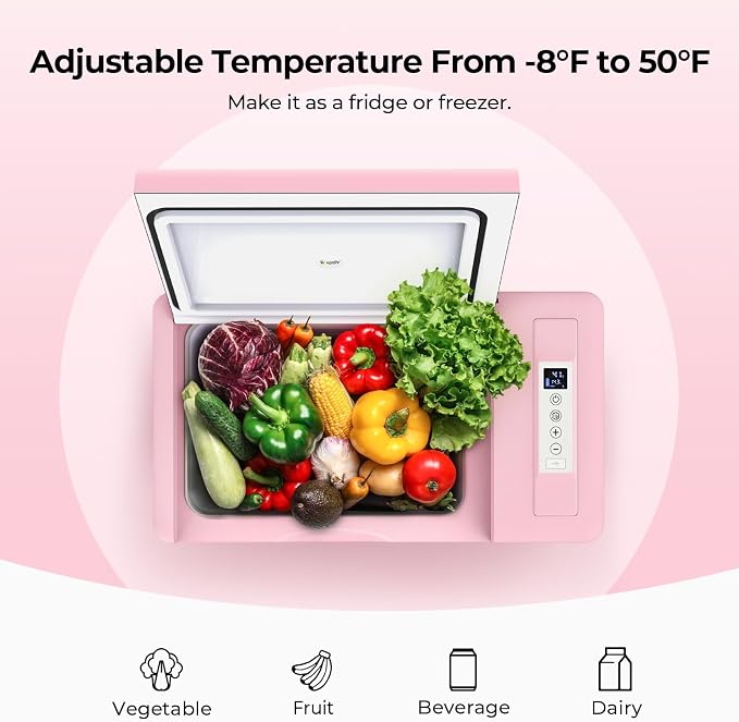 BougeRV Pink 23Quart Portable Refrigerator, 12 Volt Fridge 22L, Portable - Image 4