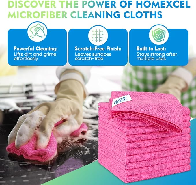 HOMEXCEL Pink Microfiber Cleaning Cloth 12 Pack, 12.5 x 12.5 inch Microfiber - Image 2