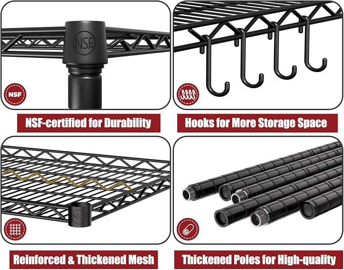 PrimeZone 5 Packs 55.5" W x 24" D x 80" H Heavy Duty Wire Storage Shelves - Image 4
