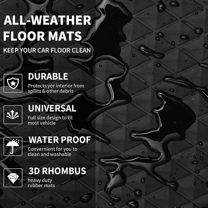 CAR PASS Black Rubber Car Floor Mats & Cargo Liners, Durable Anti-Slip 3D - Image 8