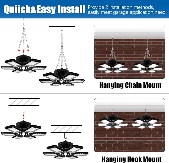 LED Garage Lights 4 Pack -180W, 18000LM 6500K Led Shop Light - Image 4