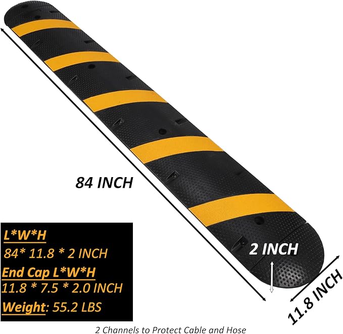 84'' Rubber Speed Bump, 1 Pack 2 Channel Modular Heavy Duty Speed Bumps Humps - Image 9