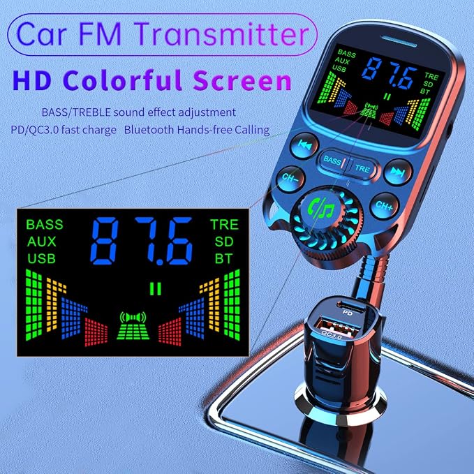 Bluetooth FM Transmitter for Car 1.5" Color Screen Display Wireless Handsfree - Image 2