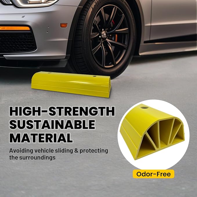 22" Garage Tire Stops for Garage Floor High-Visibility, Odor Free 2 Pc 3.1" - Image 3
