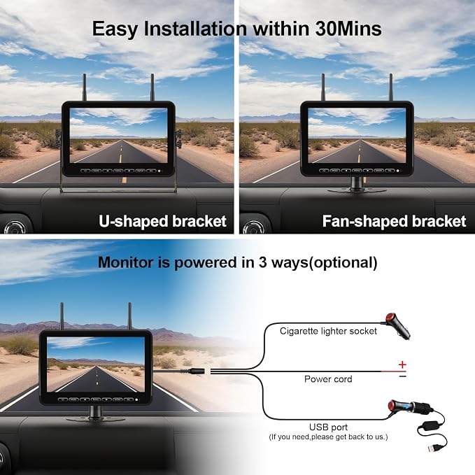 Fookoo HD 10" Wireless 4 RV Backup Camera System - Image 8