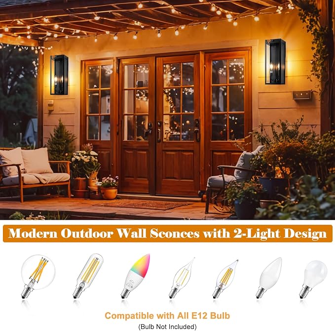 16” Dusk to Dawn Outdoor Lighting, 2 Pack Black Modern Porch Outside Lights - Image 5
