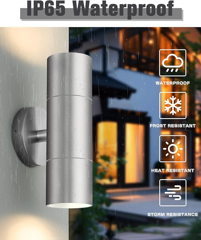 Ken & Ricky Stainless Steel Outdoor Wall Lights, Up Down Exterior Lighting - Image 2