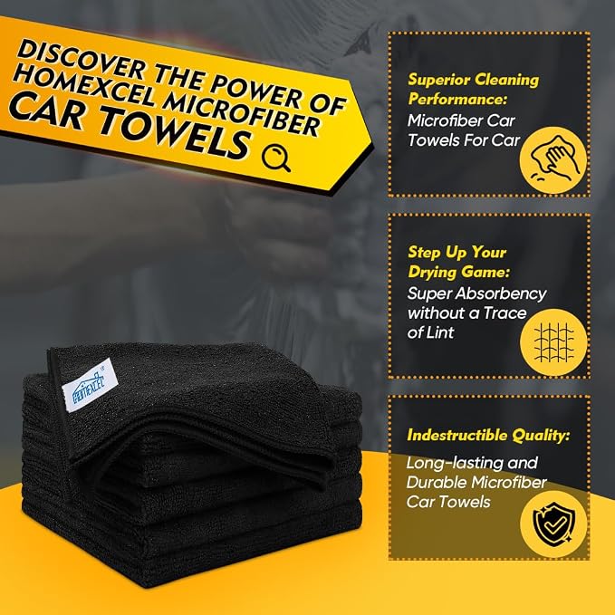 HOMEXCEL Black Microfiber Cleaning Cloth 12 Pack, 12.5 x 12.5 inch Microfiber - Image 2