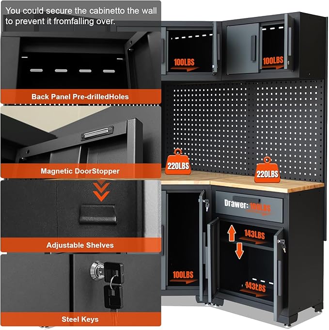 Garage Storage Cabinet System Corner Workshop Set 10-Pcs Garage Cabinets and - Image 4